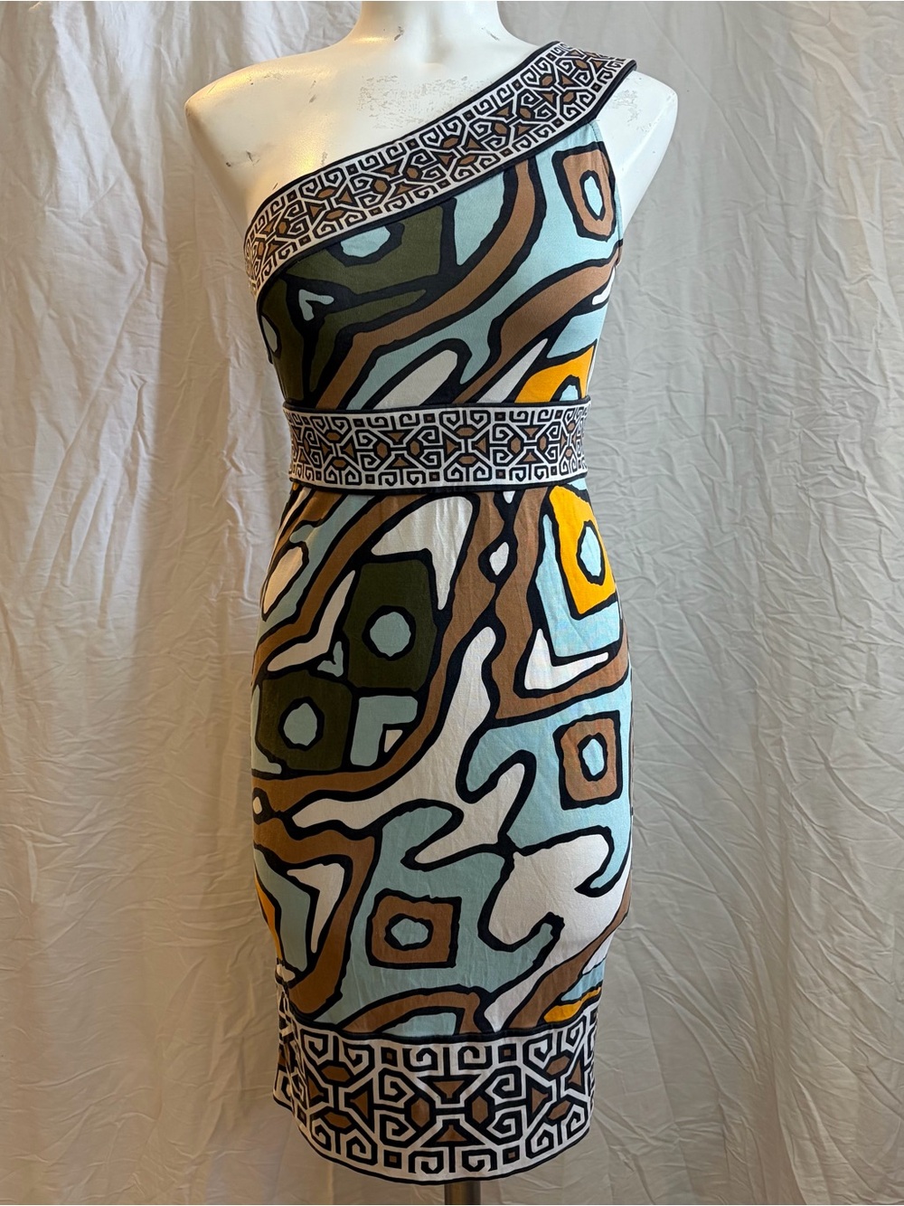 Rare Diane Von Furstenberg one shoulder silk dress US 2
